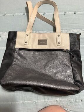 Nine West Black, Cream and Gray Colorblock Tote
